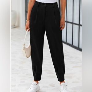 Women's Black Tapered Rouched Ankle Pants